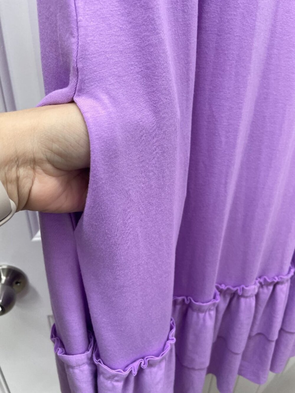 NEW! Zenana Plus Short Sleeve Round Neck Ruffle Hem Dress Lavender 1X - Picture 3 of 9